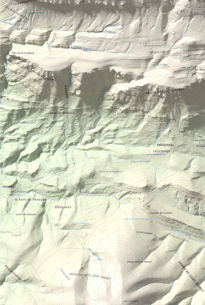 Mapa de relieve de Tossal de Mirapallars, 1672 m, Noguera · Pallars Jussà, lámina 100 Cims de Trobart. Detalle de la zona inferior izquierda. 61 × 91 cm.