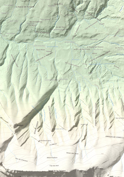 Mapa de relieve de Tossal de Mirapallars, 1672 m, Noguera · Pallars Jussà, lámina 100 Cims de Trobart. Detalle de la zona superior izquierda. 70 × 100 cm.