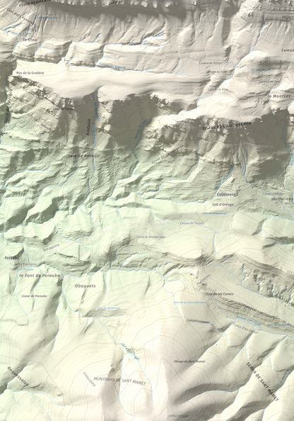 Mapa de relieve de Tossal de Mirapallars, 1672 m, Noguera · Pallars Jussà, lámina 100 Cims de Trobart. Detalle de la zona inferior izquierda. 70 × 100 cm.