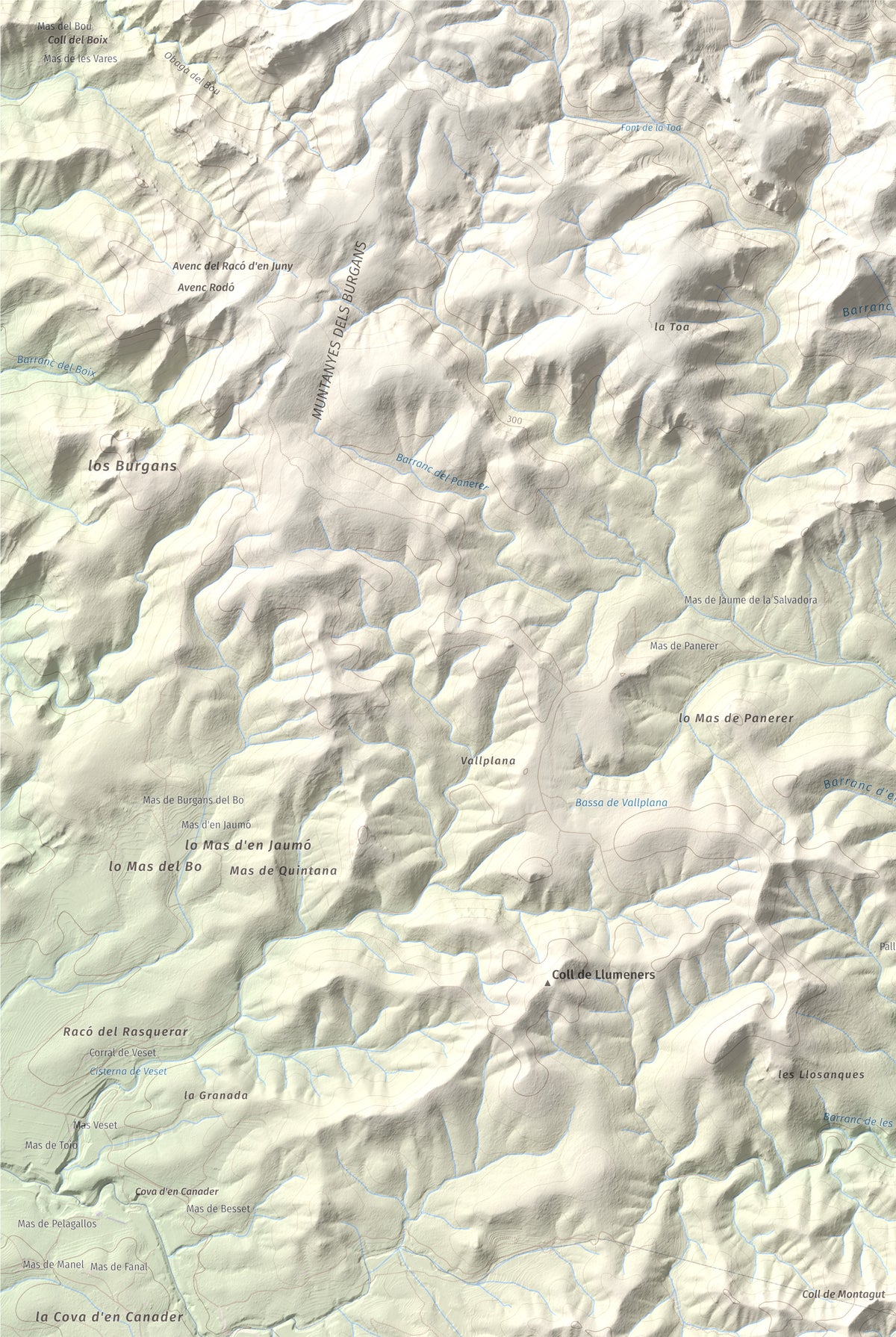 Mapa de relieve de Tossal de Montagut, 394 m, Baix Ebre · Ribera d'Ebre, lámina 100 Cims de Trobart. Detalle de la zona superior izquierda. 61 × 91 cm.