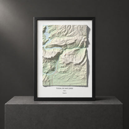 Mapa de relieve de Tossal de Sant Jordi, 740 m, Noguera, lámina 100 Cims de Trobart. Presentación enmarcada. 50 × 70 cm.