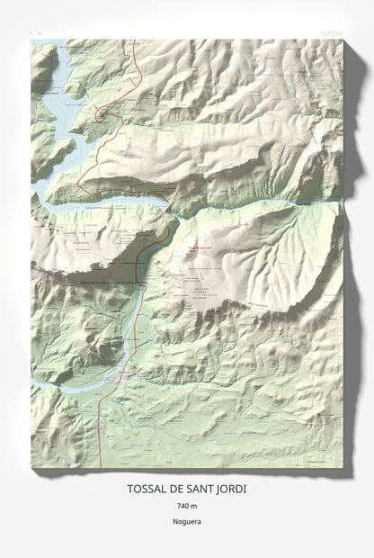 Mapa de relieve de Tossal de Sant Jordi, 740 m, Noguera, lámina 100 Cims de Trobart 61 × 91 cm.