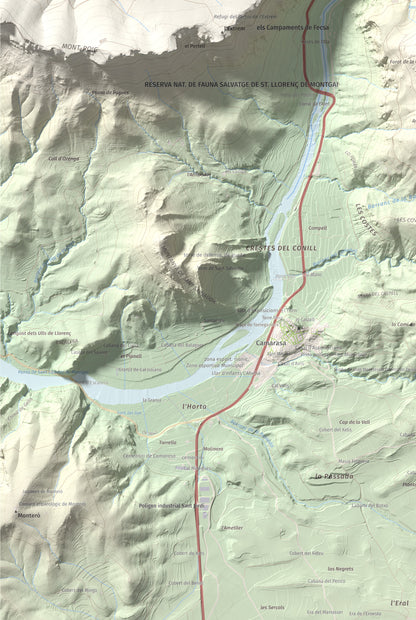 Mapa de relieve de Tossal de Sant Jordi, 740 m, Noguera, lámina 100 Cims de Trobart. Detalle de la zona inferior izquierda. 61 × 91 cm.