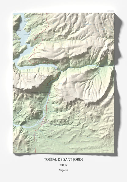 Mapa de relieve de Tossal de Sant Jordi, 740 m, Noguera, lámina 100 Cims de Trobart 70 × 100 cm.