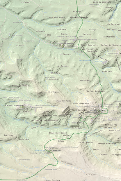 Mapa de relieve de Tossal de Suró, 828 m, Segarra, lámina 100 Cims de Trobart. Detalle de la zona superior izquierda. 61 × 91 cm.