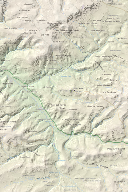 Mapa de relieve de Tossal de Suró, 828 m, Segarra, lámina 100 Cims de Trobart. Detalle de la zona inferior derecha. 61 × 91 cm.