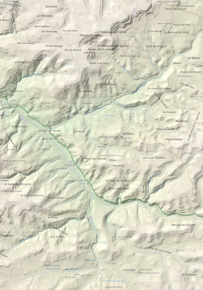 Mapa de relieve de Tossal de Suró, 828 m, Segarra, lámina 100 Cims de Trobart. Detalle de la zona inferior derecha. 70 × 100 cm.