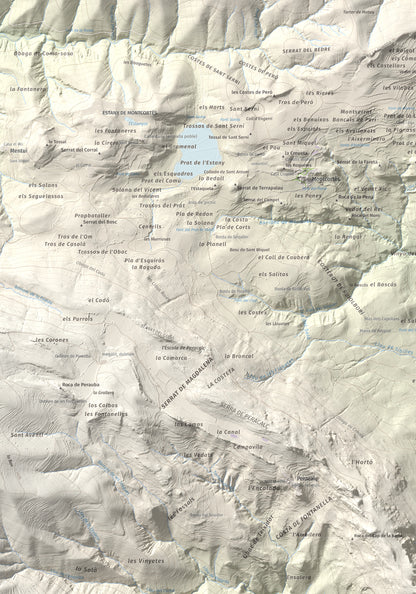 Mapa de relieve de Tossal de l'Àliga (la Geganta Adormida), 1315 m, Pallars Sobirà, lámina 100 Cims de Trobart. Detalle de la zona superior izquierda. 70 × 100 cm.