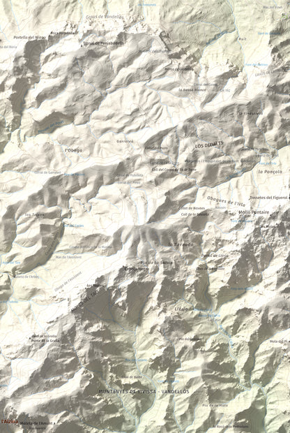 Mapa topogràfic del relleu: Tossal de l'Alzina, 697 m. Detall de la zona superior dreta. 61 × 91 cm.
