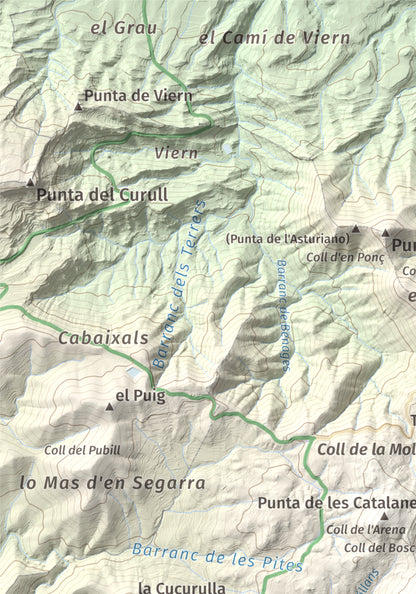 Mapa de relieve de Tossal de la Baltasana, 1201 m, Baix Camp · Conca de Barberà, lámina 100 Cims de Trobart. Detalle de la zona superior izquierda. 21 × 30 cm.
