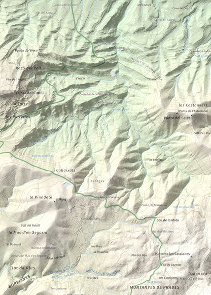 Mapa de relieve de Tossal de la Baltasana, 1201 m, Baix Camp · Conca de Barberà, lámina 100 Cims de Trobart. Detalle de la zona superior izquierda. 50 × 70 cm.