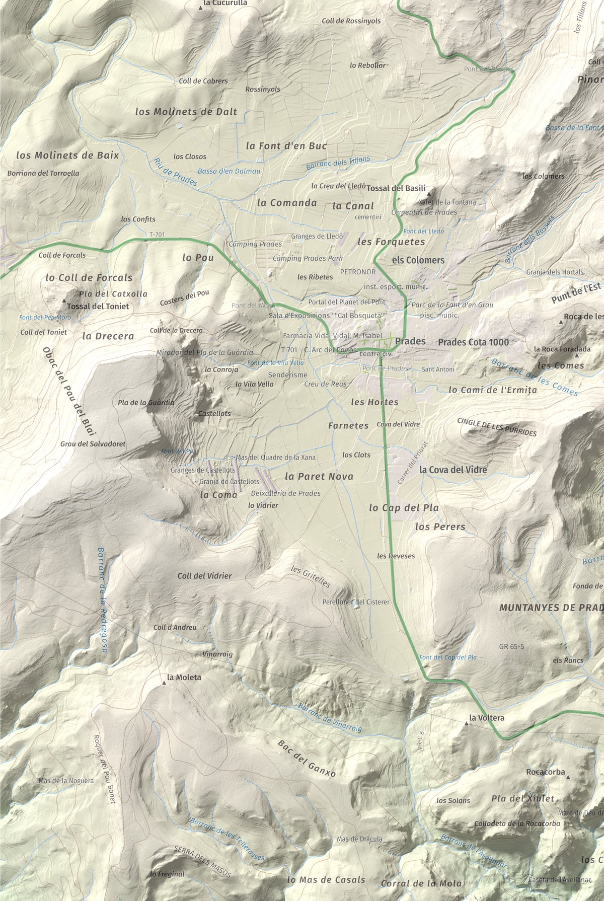 Mapa de relieve de Tossal de la Baltasana, 1201 m, Baix Camp · Conca de Barberà, lámina 100 Cims de Trobart. Detalle de la zona inferior izquierda. 61 × 91 cm.