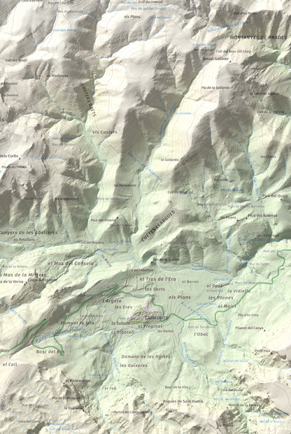 Mapa de relieve de Tossal de la Baltasana, 1201 m, Baix Camp · Conca de Barberà, lámina 100 Cims de Trobart. Detalle de la zona inferior derecha. 61 × 91 cm.