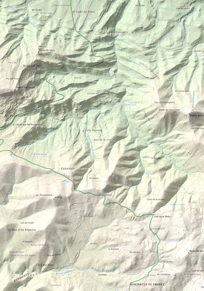 Mapa de relieve de Tossal de la Baltasana, 1201 m, Baix Camp · Conca de Barberà, lámina 100 Cims de Trobart. Detalle de la zona superior izquierda. 70 × 100 cm.