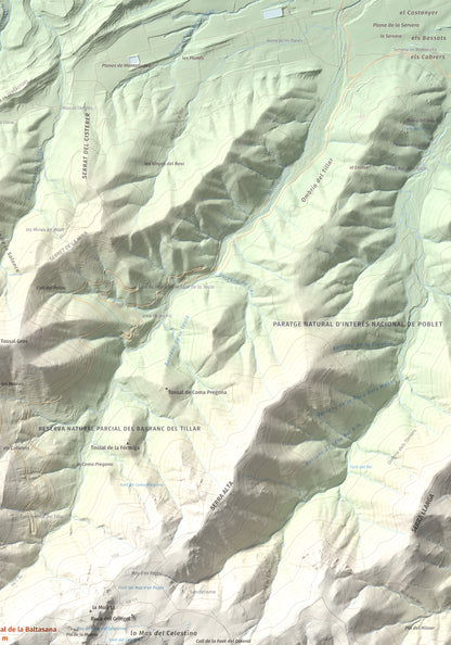 Mapa de relieve de Tossal de la Baltasana, 1201 m, Baix Camp · Conca de Barberà, lámina 100 Cims de Trobart. Detalle de la zona superior derecha. 70 × 100 cm.