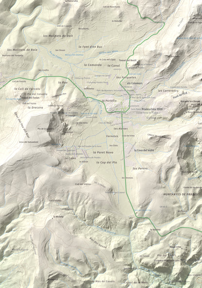 Mapa de relieve de Tossal de la Baltasana, 1201 m, Baix Camp · Conca de Barberà, lámina 100 Cims de Trobart. Detalle de la zona inferior izquierda. 70 × 100 cm.