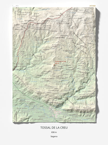 Mapa de relieve de Tossal de la Creu, 658 m, Segarra, lámina 100 Cims de Trobart 30 × 40 cm.