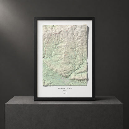 Mapa de relieve de Tossal de la Creu, 658 m, Segarra, lámina 100 Cims de Trobart. Presentación enmarcada. 50 × 70 cm.
