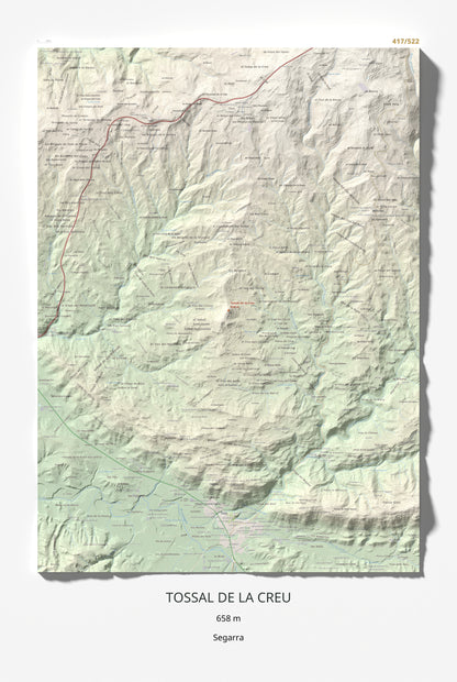 Mapa de relieve de Tossal de la Creu, 658 m, Segarra, lámina 100 Cims de Trobart 61 × 91 cm.