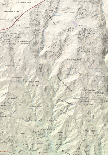 Mapa de relieve de Tossal de la Creu, 658 m, Segarra, lámina 100 Cims de Trobart. Detalle de la zona superior derecha. 70 × 100 cm.