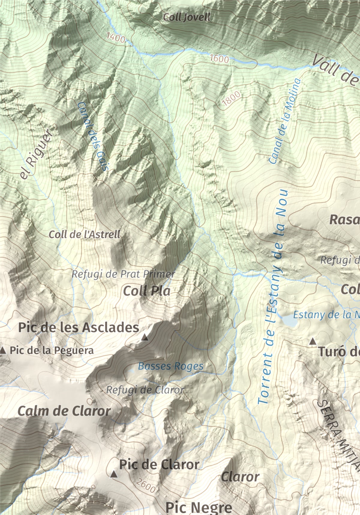 Mapa de relieve de Tossal de la Truita (Pic de Perafita), 2753 m, Andorra · Cerdanya, lámina 100 Cims de Trobart. Detalle de la zona superior izquierda. 21 × 30 cm.