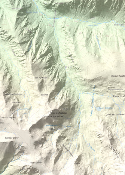 Mapa de relieve de Tossal de la Truita (Pic de Perafita), 2753 m, Andorra · Cerdanya, lámina 100 Cims de Trobart. Detalle de la zona superior izquierda. 50 × 70 cm.