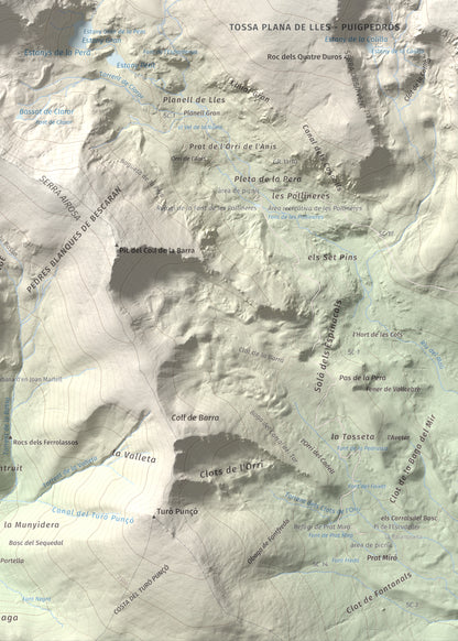 Mapa de relieve de Tossal de la Truita (Pic de Perafita), 2753 m, Andorra · Cerdanya, lámina 100 Cims de Trobart. Detalle de la zona inferior derecha. 50 × 70 cm.