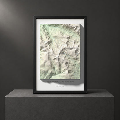 Mapa de relieve de Tossal de la Truita (Pic de Perafita), 2753 m, Andorra · Cerdanya, lámina 100 Cims de Trobart. Presentación enmarcada. 61 × 91 cm.