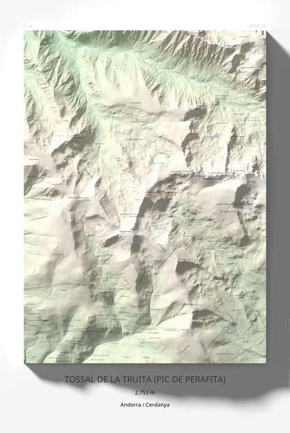 Mapa de relieve de Tossal de la Truita (Pic de Perafita), 2753 m, Andorra · Cerdanya, lámina 100 Cims de Trobart 61 × 91 cm.