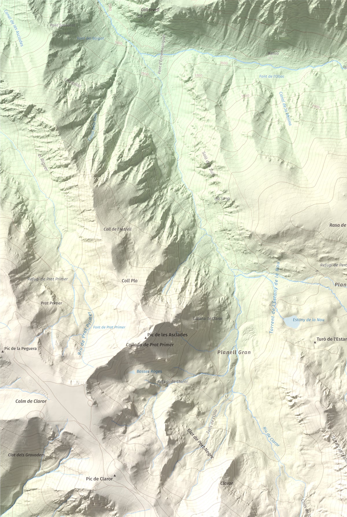 Mapa de relieve de Tossal de la Truita (Pic de Perafita), 2753 m, Andorra · Cerdanya, lámina 100 Cims de Trobart. Detalle de la zona superior izquierda. 61 × 91 cm.