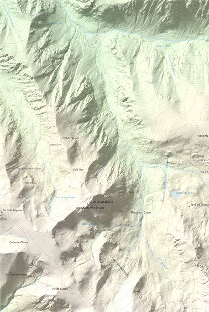 Mapa de relieve de Tossal de la Truita (Pic de Perafita), 2753 m, Andorra · Cerdanya, lámina 100 Cims de Trobart. Detalle de la zona superior izquierda. 61 × 91 cm.