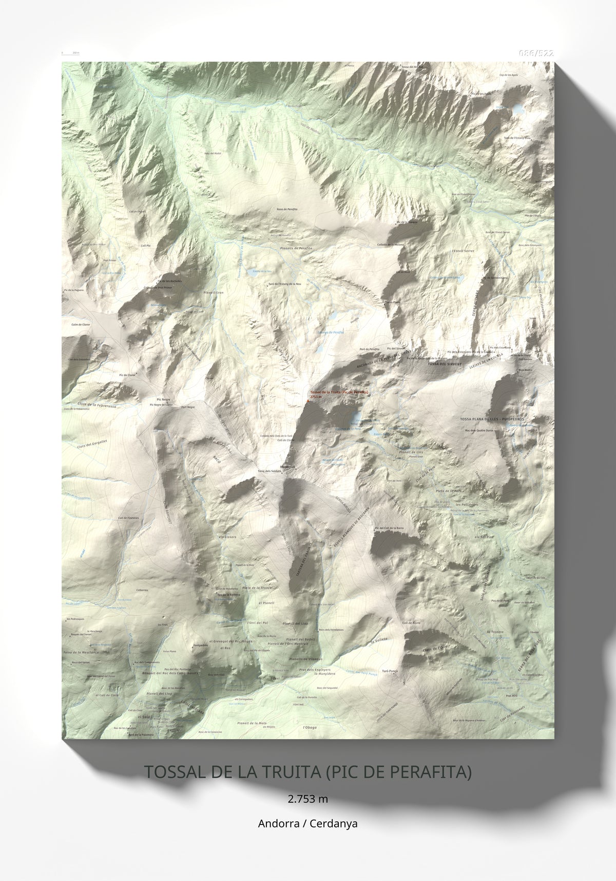 Mapa de relieve de Tossal de la Truita (Pic de Perafita), 2753 m, Andorra · Cerdanya, lámina 100 Cims de Trobart 70 × 100 cm.