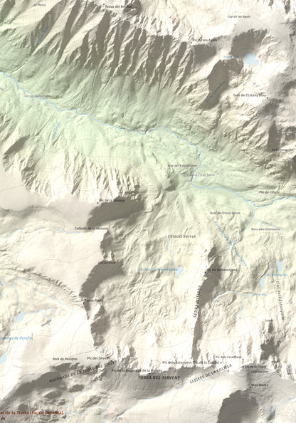 Mapa de relieve de Tossal de la Truita (Pic de Perafita), 2753 m, Andorra · Cerdanya, lámina 100 Cims de Trobart. Detalle de la zona superior derecha. 70 × 100 cm.
