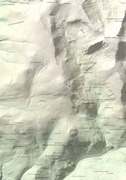 Mapa de relieve de Tossal de la Truita (Pic de Perafita), 2753 m, Andorra · Cerdanya, lámina 100 Cims de Trobart. Detalle de la zona inferior izquierda. 70 × 100 cm.