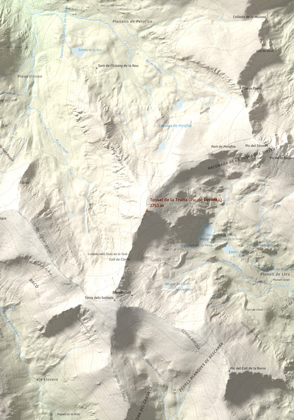 Mapa de relieve de Tossal de la Truita (Pic de Perafita), 2753 m, Andorra · Cerdanya, lámina 100 Cims de Trobart. Detalle de la zona central. 70 × 100 cm.