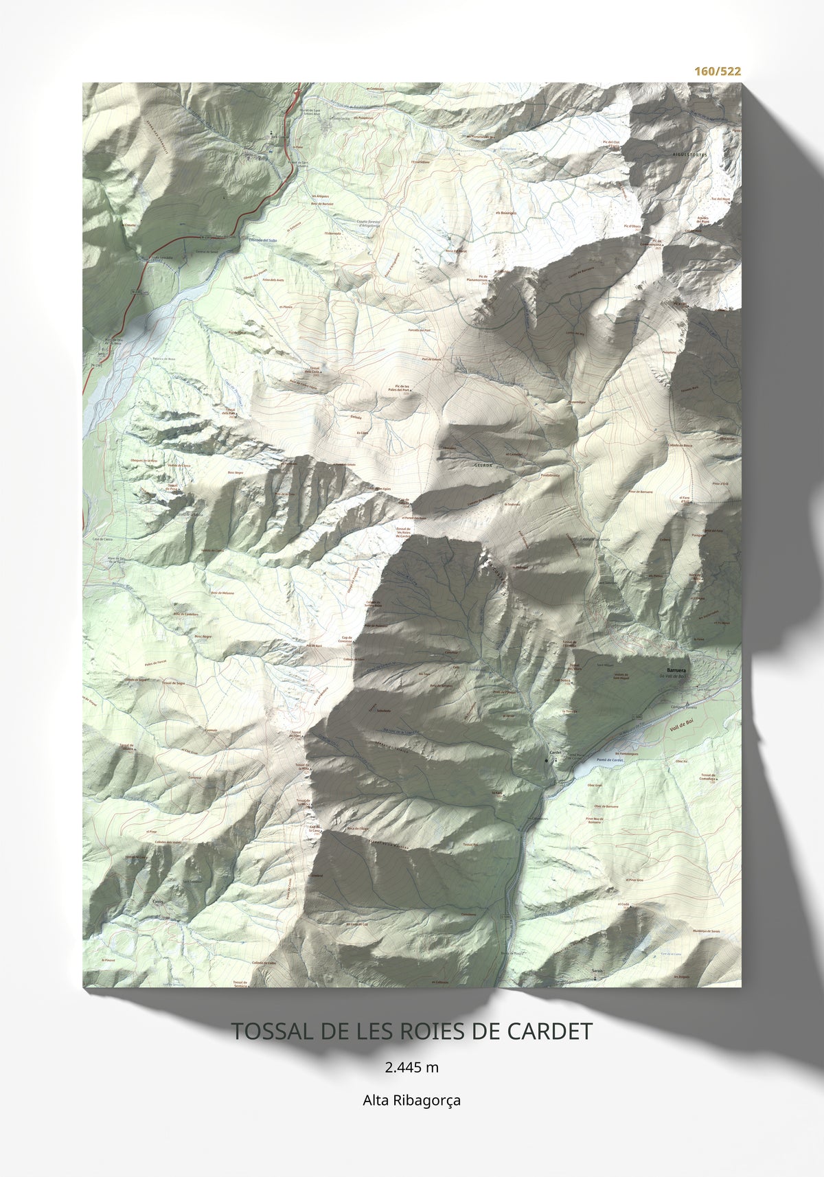 Mapa de relieve de Tossal de les Roies de Cardet, 2445 m, Alta Ribagorça, lámina 100 Cims de Trobart 70 × 100 cm.