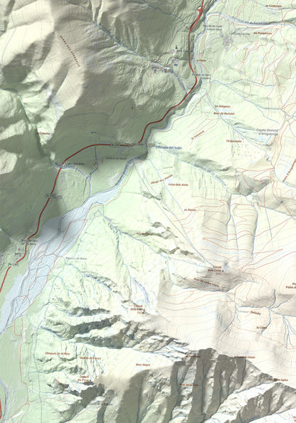 Mapa de relieve de Tossal de les Roies de Cardet, 2445 m, Alta Ribagorça, lámina 100 Cims de Trobart. Detalle de la zona superior izquierda. 70 × 100 cm.