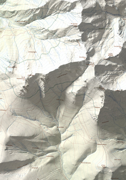 Mapa de relieve de Tossal de les Roies de Cardet, 2445 m, Alta Ribagorça, lámina 100 Cims de Trobart. Detalle de la zona superior derecha. 70 × 100 cm.
