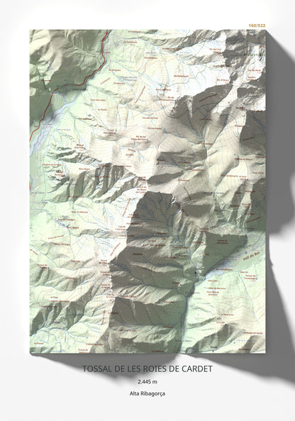 Mapa de relieve de Tossal de les Roies de Cardet, 2445 m, Alta Ribagorça, lámina 100 Cims de Trobart 30 × 40 cm.