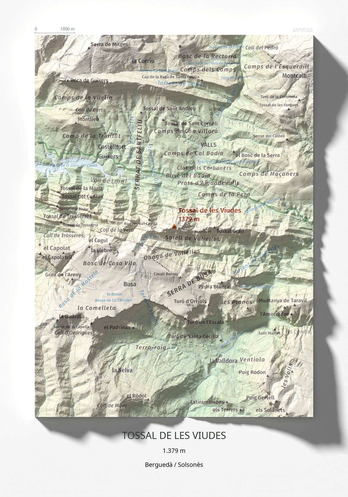 Mapa de relieve de Tossal de les Viudes, 1379 m, Berguedà · Solsonès, lámina 100 Cims de Trobart 21 × 30 cm.