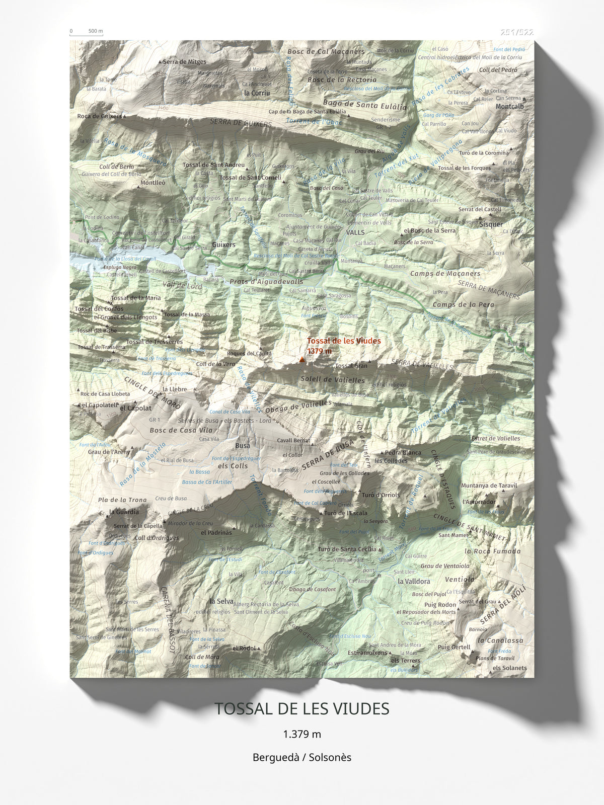 Mapa de relieve de Tossal de les Viudes, 1379 m, Berguedà · Solsonès, lámina 100 Cims de Trobart 30 × 40 cm.