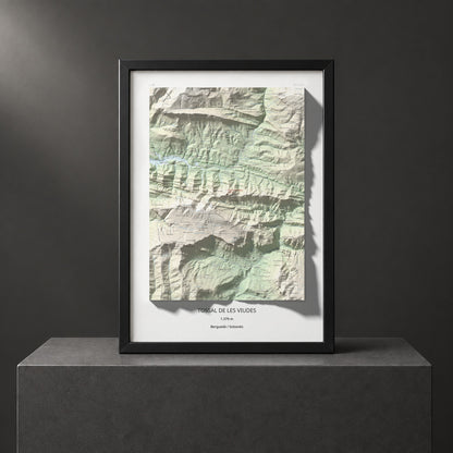 Mapa de relieve de Tossal de les Viudes, 1379 m, Berguedà · Solsonès, lámina 100 Cims de Trobart. Presentación enmarcada. 50 × 70 cm.