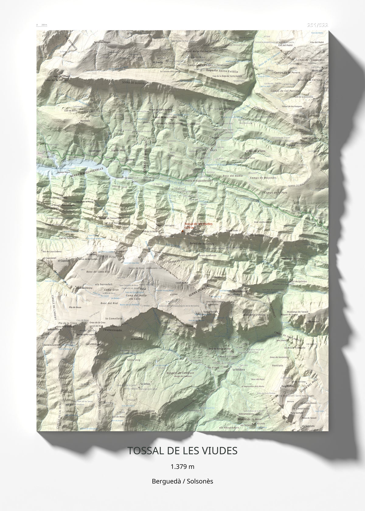 Mapa de relieve de Tossal de les Viudes, 1379 m, Berguedà · Solsonès, lámina 100 Cims de Trobart 50 × 70 cm.