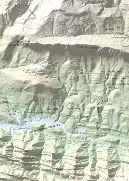 Mapa de relieve de Tossal de les Viudes, 1379 m, Berguedà · Solsonès, lámina 100 Cims de Trobart. Detalle de la zona superior izquierda. 50 × 70 cm.
