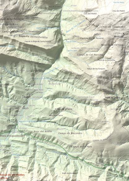 Mapa de relieve de Tossal de les Viudes, 1379 m, Berguedà · Solsonès, lámina 100 Cims de Trobart. Detalle de la zona superior derecha. 50 × 70 cm.