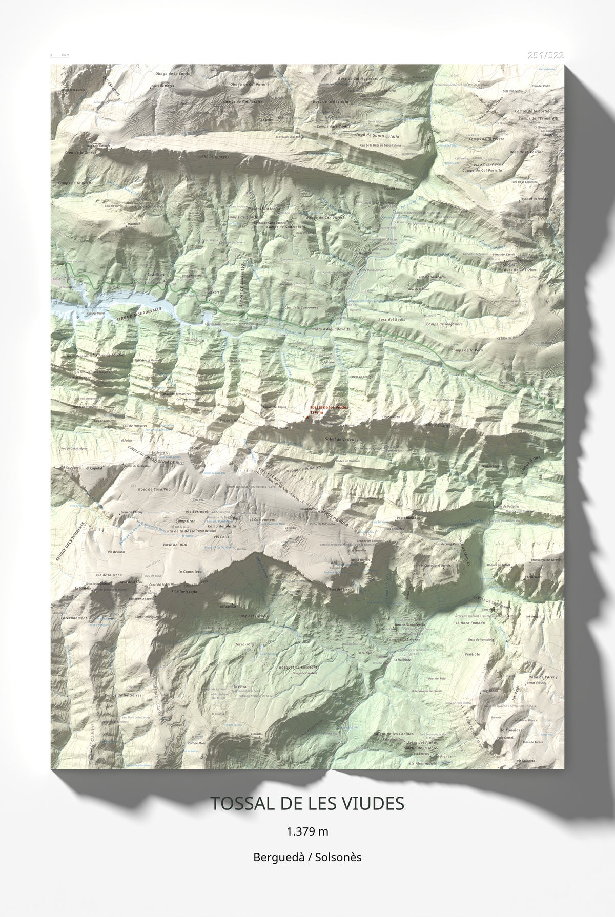 Mapa de relieve de Tossal de les Viudes, 1379 m, Berguedà · Solsonès, lámina 100 Cims de Trobart 61 × 91 cm.
