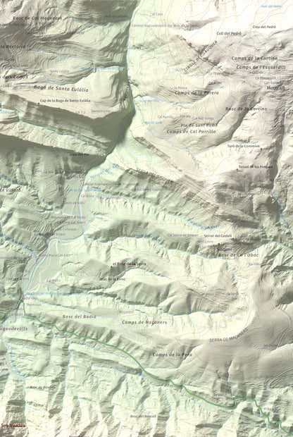 Mapa de relieve de Tossal de les Viudes, 1379 m, Berguedà · Solsonès, lámina 100 Cims de Trobart. Detalle de la zona superior derecha. 61 × 91 cm.
