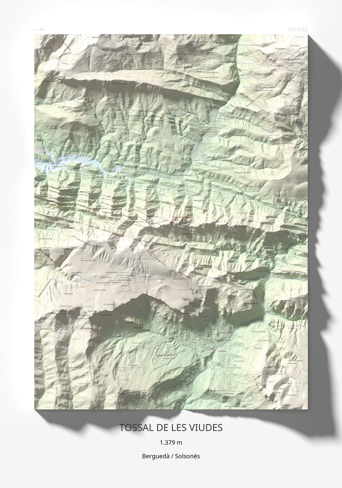 Mapa de relieve de Tossal de les Viudes, 1379 m, Berguedà · Solsonès, lámina 100 Cims de Trobart 70 × 100 cm.