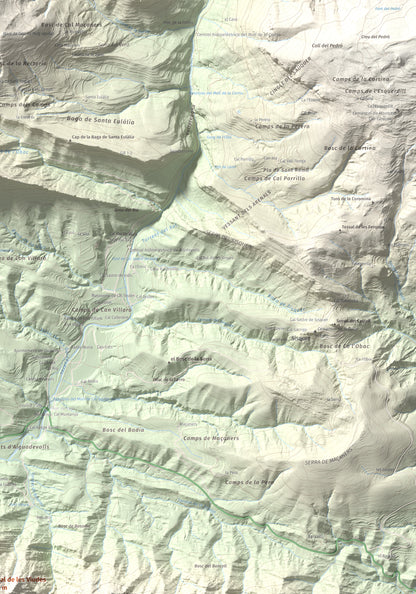 Mapa de relieve de Tossal de les Viudes, 1379 m, Berguedà · Solsonès, lámina 100 Cims de Trobart. Detalle de la zona superior derecha. 70 × 100 cm.