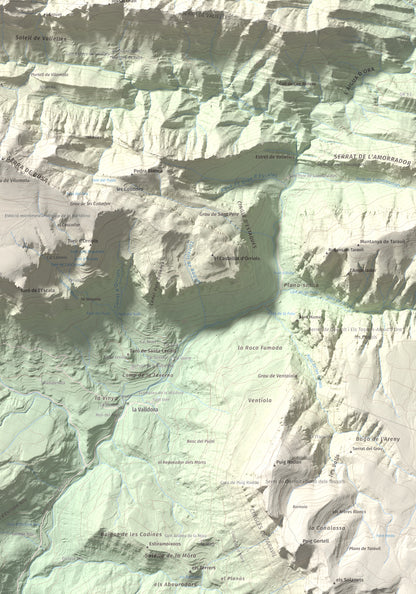 Mapa de relieve de Tossal de les Viudes, 1379 m, Berguedà · Solsonès, lámina 100 Cims de Trobart. Detalle de la zona inferior derecha. 70 × 100 cm.